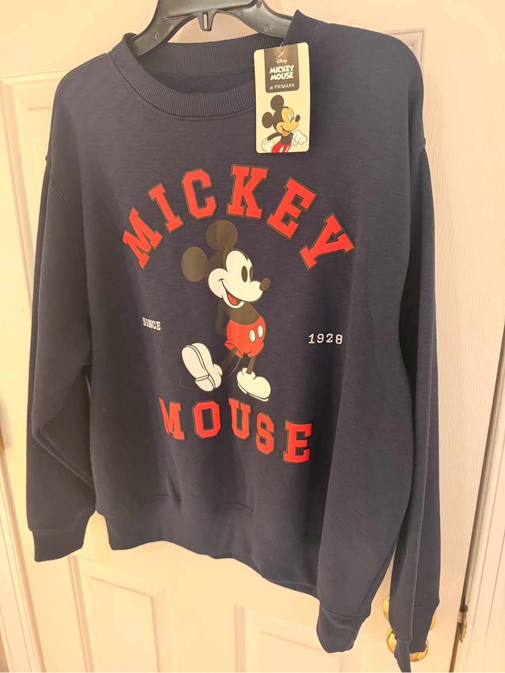 Disney Navy Crewneck Sweater with Red Mickey Mouse Graphic